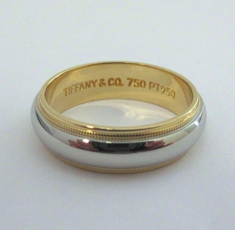 TIFFANY & Co. Together Platinum 18K Gold 6mm Milgrain Wedding Band Ring 8.5 For Sale 1