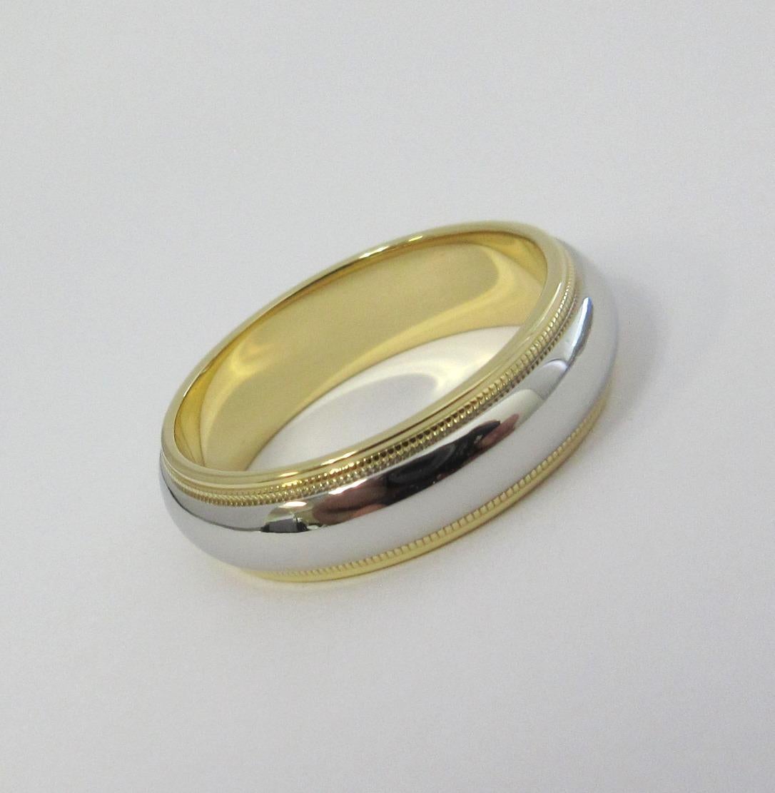 TIFFANY & Co. Together Platinum 18K Gold 6mm Milgrain Wedding Band Ring 8.5 For Sale 1