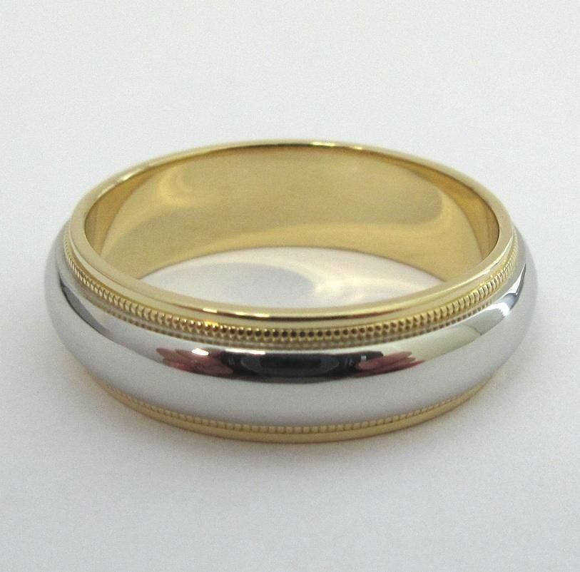 TIFFANY & Co. Together Platinum 18K Gold 6mm Milgrain Wedding Band Ring 8.5 For Sale 2
