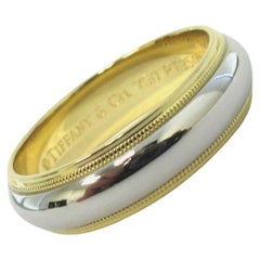 TIFFANY & Co. Together Platinum 18K Gold 6mm Milgrain Wedding Band Ring 8.5