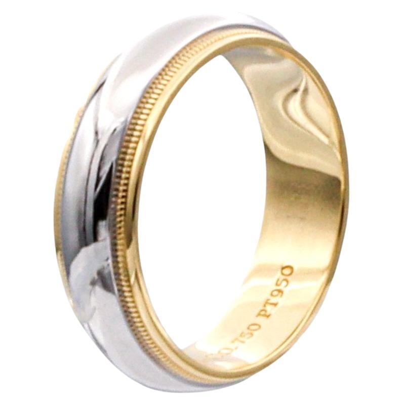 Tiffany & Co. Zusammen Platin 18K Gold 6mm Milgrain Hochzeit Band Ring Größe 8
