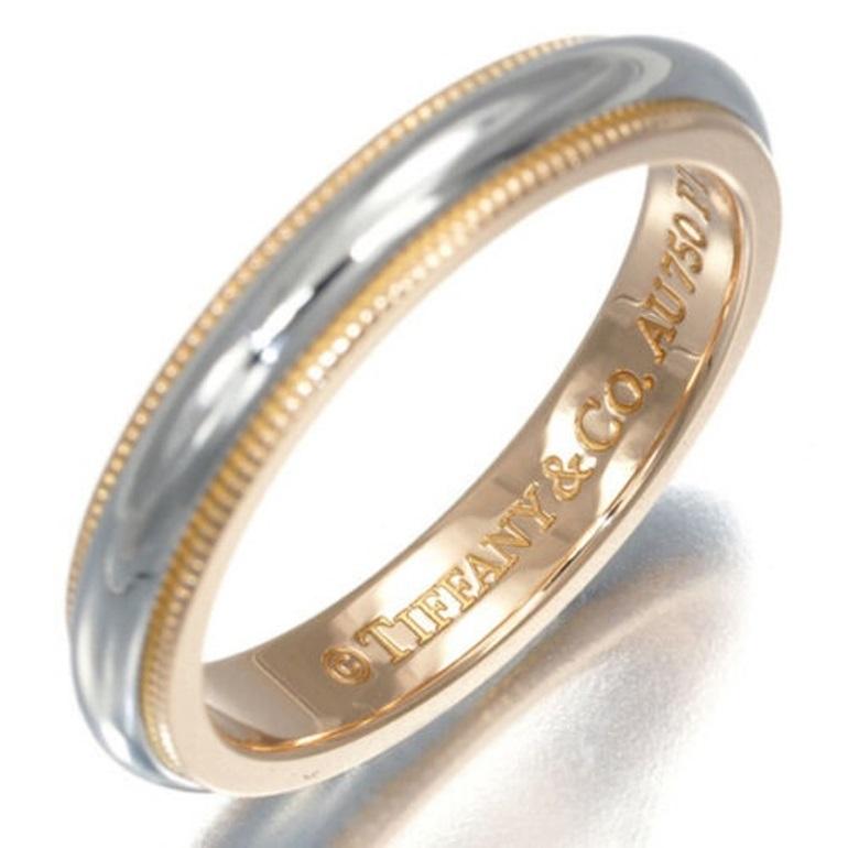 TIFFANY & Co. Together Platinum 18K Rose Gold 3.5mm Milgrain Wedding Band Ring 6 In Excellent Condition For Sale In Los Angeles, CA
