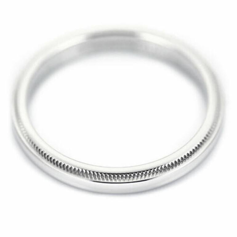 Women's or Men's TIFFANY & Co. Together Platinum 3mm Milgrain Wedding Band Ring 7 For Sale