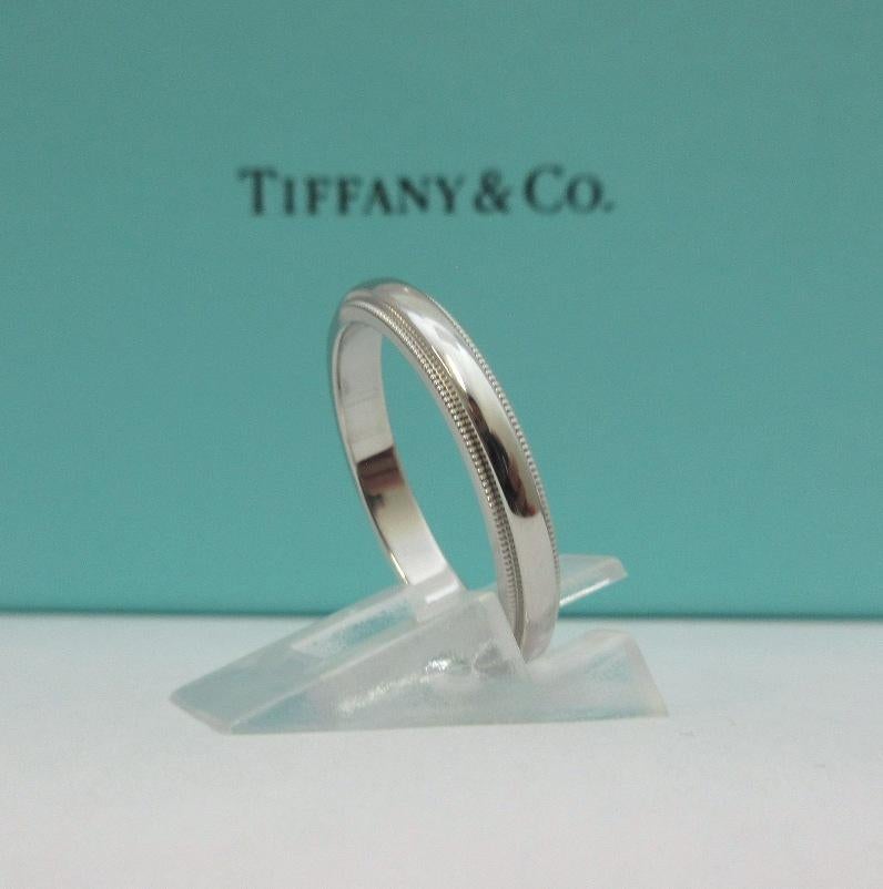 Women's or Men's TIFFANY & Co. Together Platinum 3mm Milgrain Wedding Band Ring 7.5 For Sale