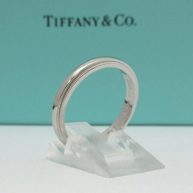 Women's or Men's TIFFANY & Co. Together Platinum 3mm Milgrain Wedding Band Ring 8 For Sale