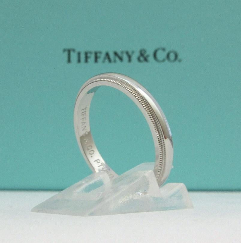 TIFFANY & Co. Together Platinum 3mm Milgrain Wedding Band Ring 8 For Sale 1