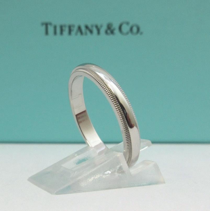 TIFFANY & Co. Together Platinum 3mm Milgrain Wedding Band Ring 8 For Sale 2