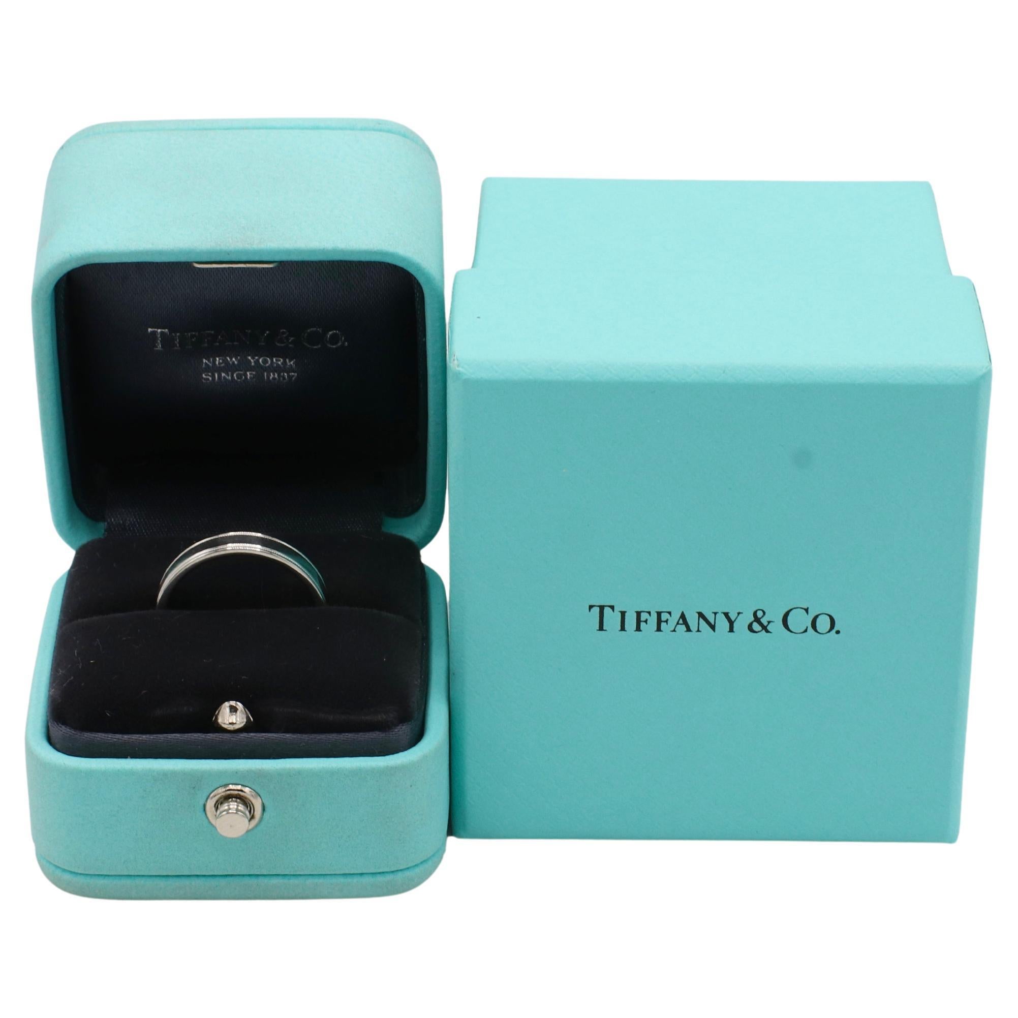Tiffany & Co. Together Platinum 4MM Double Milgrain Band Wedding Ring In Excellent Condition For Sale In  Baltimore, MD