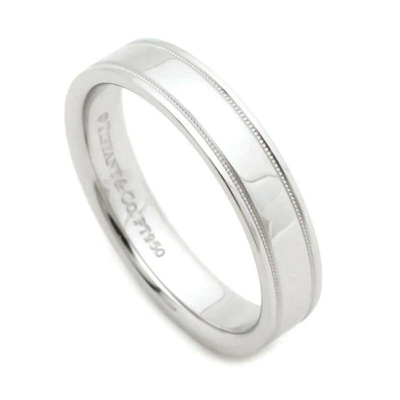 TIFFANY & Co. Together Platinum 4mm Double Milgrain Wedding Band Ring 6.5 In Excellent Condition For Sale In Los Angeles, CA