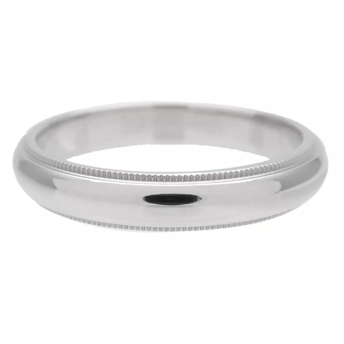 TIFFANY & Co. Zusammen Platin 4mm Milgrain Hochzeit Band Ring 10.5 im Zustand „Hervorragend“ in Los Angeles, CA