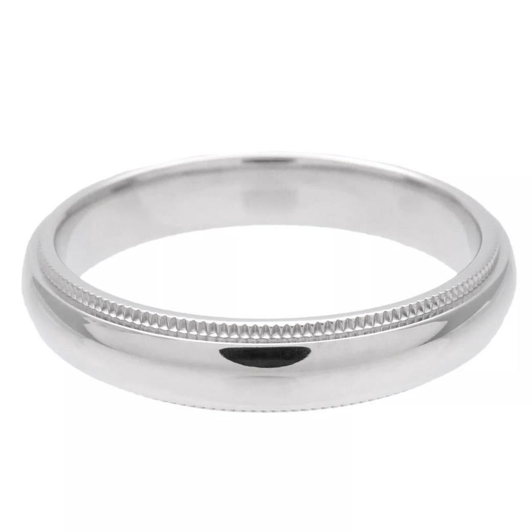 TIFFANY & Co. Together Platinum 4mm Milgrain Wedding Band Ring 8 For Sale 1