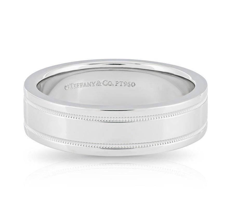 TIFFANY & Co. Alliance double milgrain de 6 mm et platine 10 mm

 Métal : Platine 
 Taille : 10 
 Largeur de la bande : 6 mm
 Poids : 14,60 grammes
 Poinçon : ©TIFFANY&CO. PT950
 Condit : Excellent état, comme neuf.
 Prix Tiffany : 3