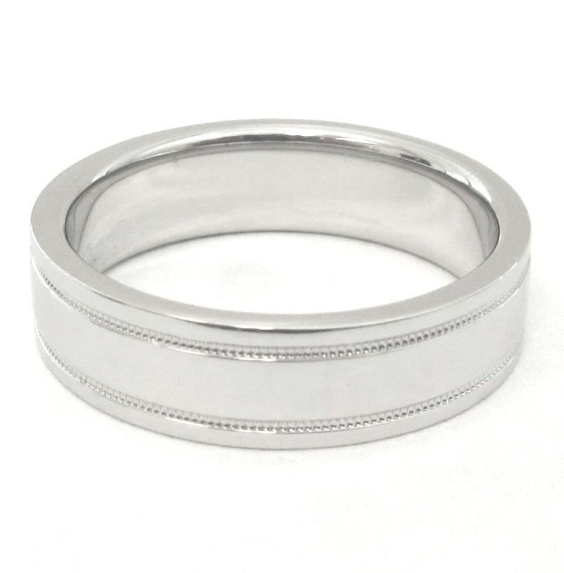 TIFFANY & Co. Together Platinum 6mm Double Milgrain Wedding Band Ring 10 In Excellent Condition For Sale In Los Angeles, CA