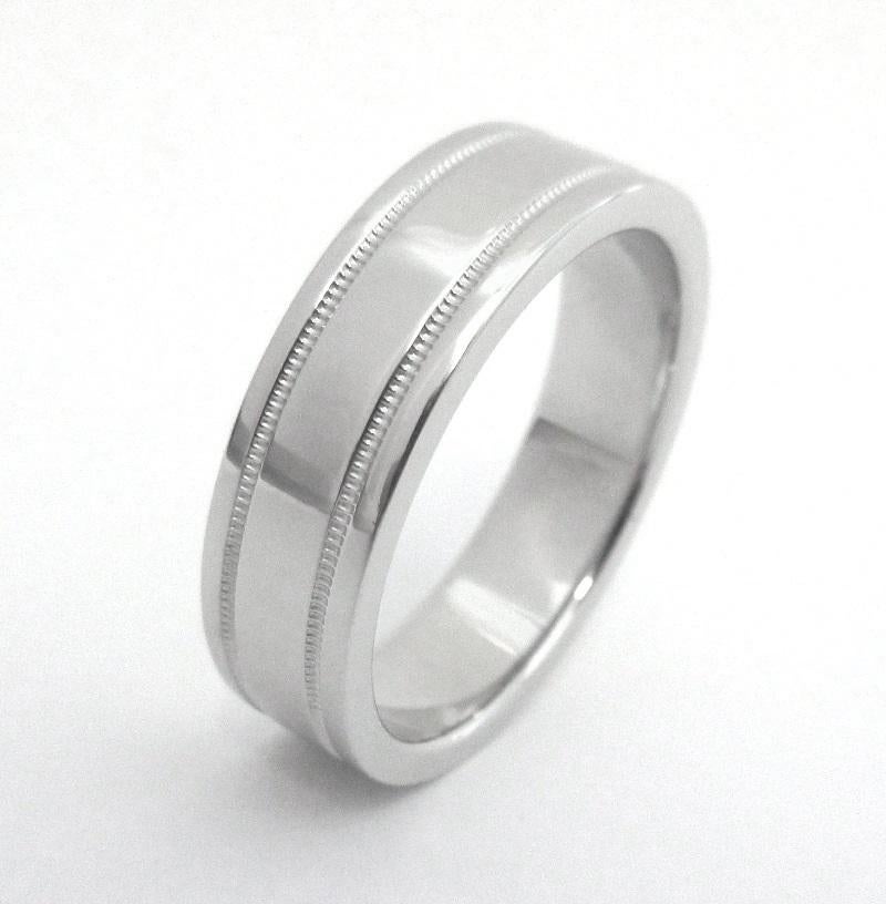 TIFFANY & Co. Together Platinum 6mm Double Milgrain Wedding Band Ring 10 In Excellent Condition For Sale In Los Angeles, CA