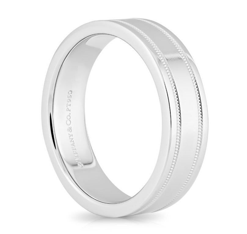 TIFFANY & Co. Alliance double milgrain de 6 mm et platine 10 mm Excellent état - En vente à Los Angeles, CA