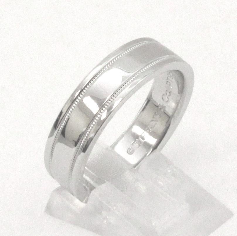 Women's or Men's TIFFANY & Co. Together Platinum 6mm Double Milgrain Wedding Band Ring 10 For Sale
