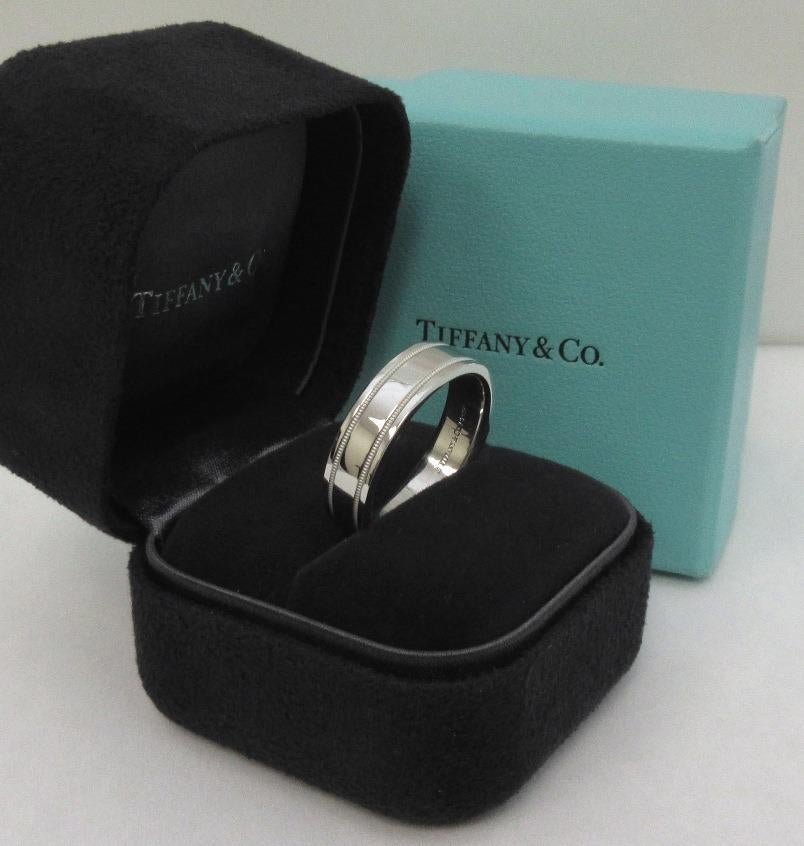 TIFFANY & Co. Together Platinum 6mm Double Milgrain Wedding Band Ring 10 For Sale 2
