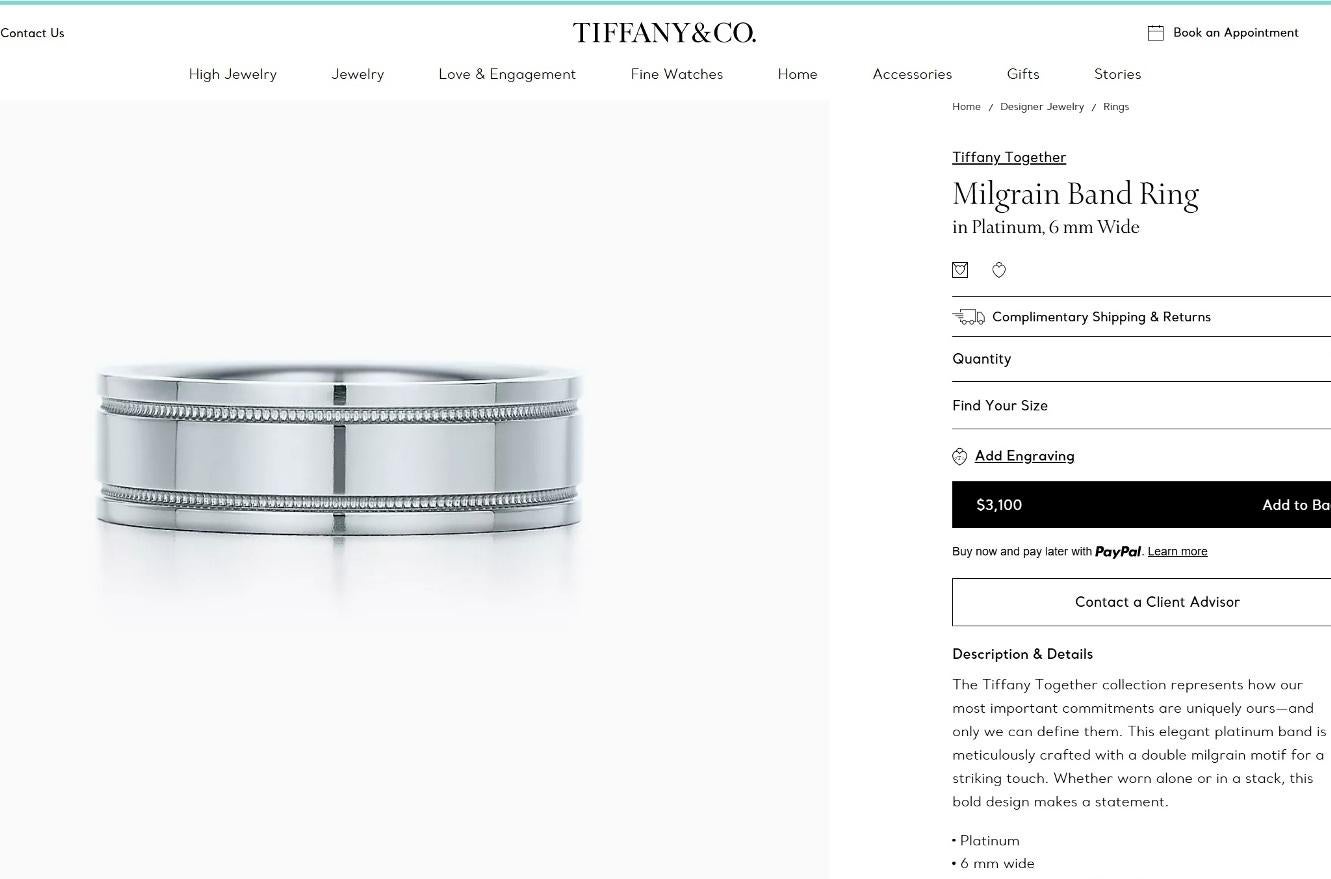 TIFFANY & Co. Alliance double milgrain de 6 mm et platine 10 mm en vente 3