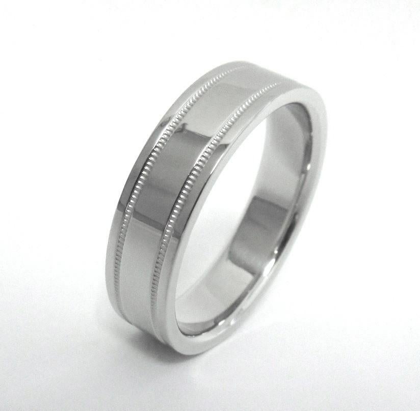 TIFFANY & Co. Juntos Platino 6mm Doble Milgrain Anillo de boda 11 Hombres en Excelente estado para la venta en Los Angeles, CA