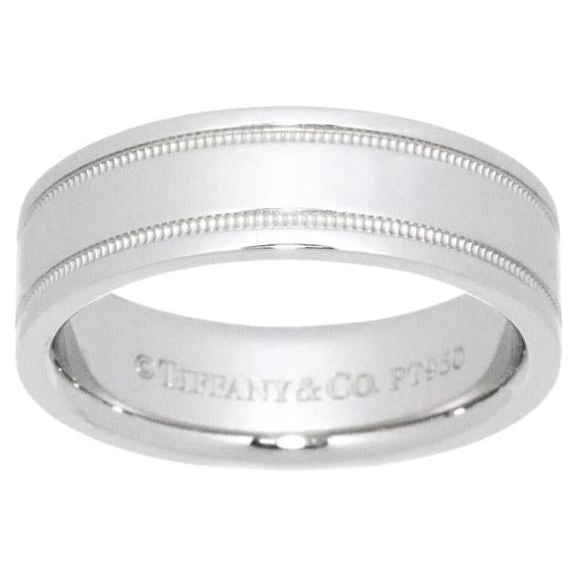 TIFFANY & Co. Together Platinum 6mm Double Milgrain Wedding Band Ring 7.5