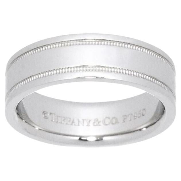 TIFFANY & Co. Zusammen Platin 6mm Double Milgrain Hochzeit Band Ring 7.5