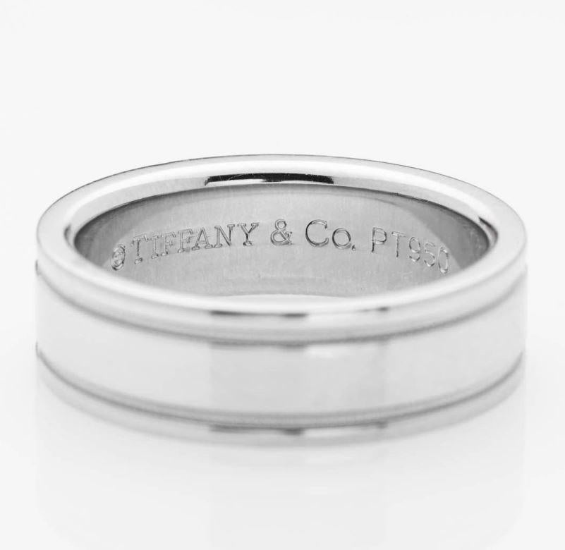 Women's or Men's TIFFANY & Co. Together Platinum 6mm Double Milgrain Wedding Band Ring 7 For Sale