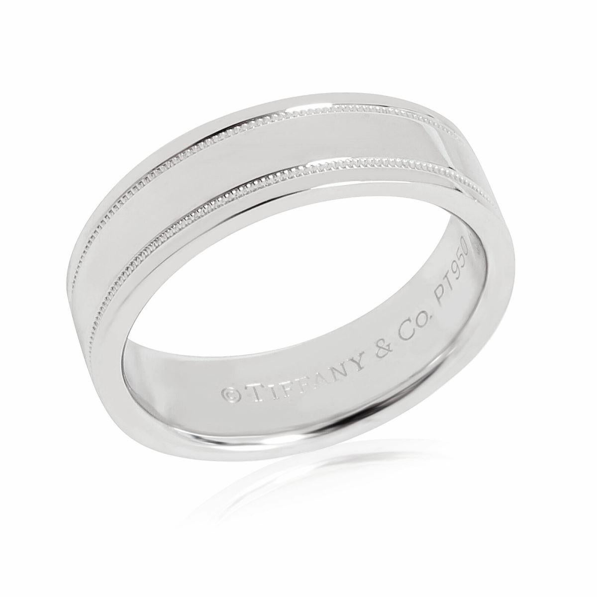 TIFFANY & Co. Together Platinum 6mm Double Milgrain Wedding Band Ring 7.5

 Metal: Platinum 
 Size: 7.5 
 Band Width: 6mm
 Weight: 12.80 grams
 Hallmark: ©TIFFANY&CO. PT950 
 Condition: Excellent condition, like new
 Tiffany price: