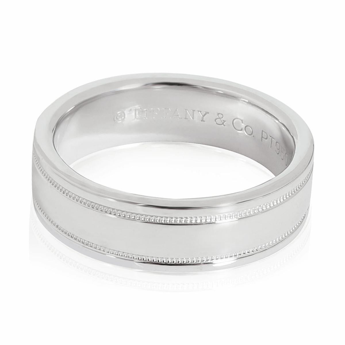 TIFFANY & Co. Together Platinum 6mm Double Milgrain Wedding Band Ring 7.5 In Excellent Condition For Sale In Los Angeles, CA