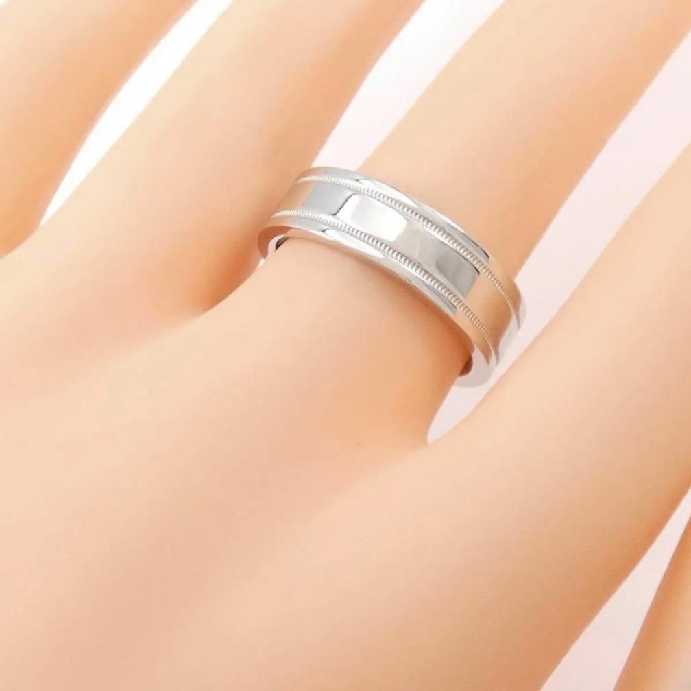 TIFFANY & Co. Together Platinum 6mm Double Milgrain Wedding Band Ring 8.5 In Excellent Condition For Sale In Los Angeles, CA