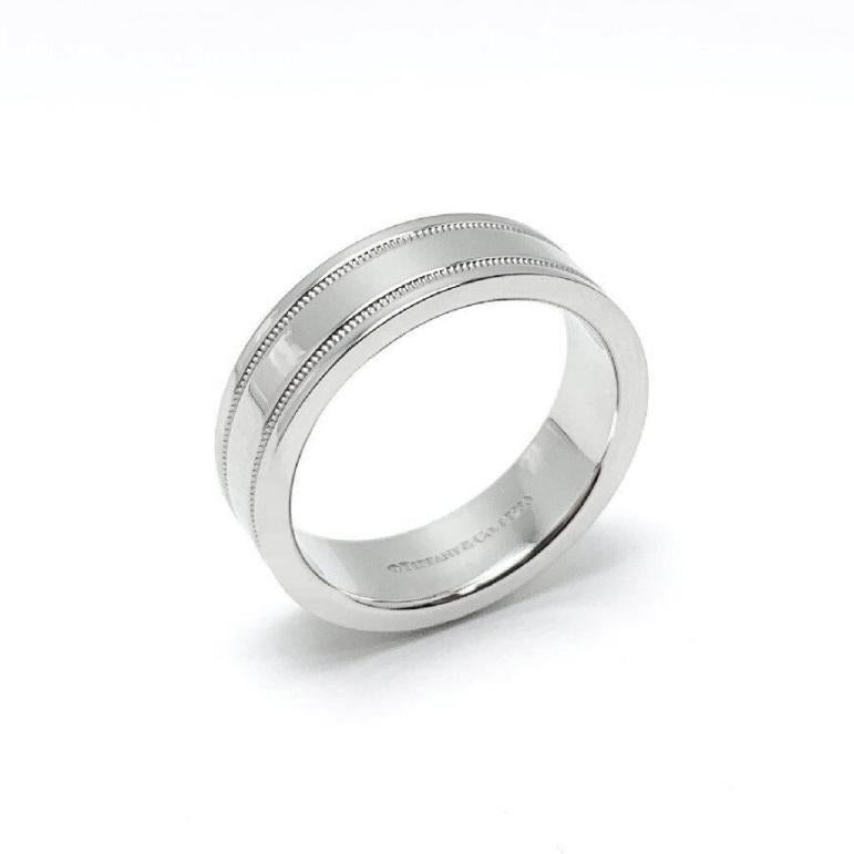 TIFFANY & Co. Ensemble Platine 6mm Double Milgrain Anneau de Mariage 8.5 en vente 2
