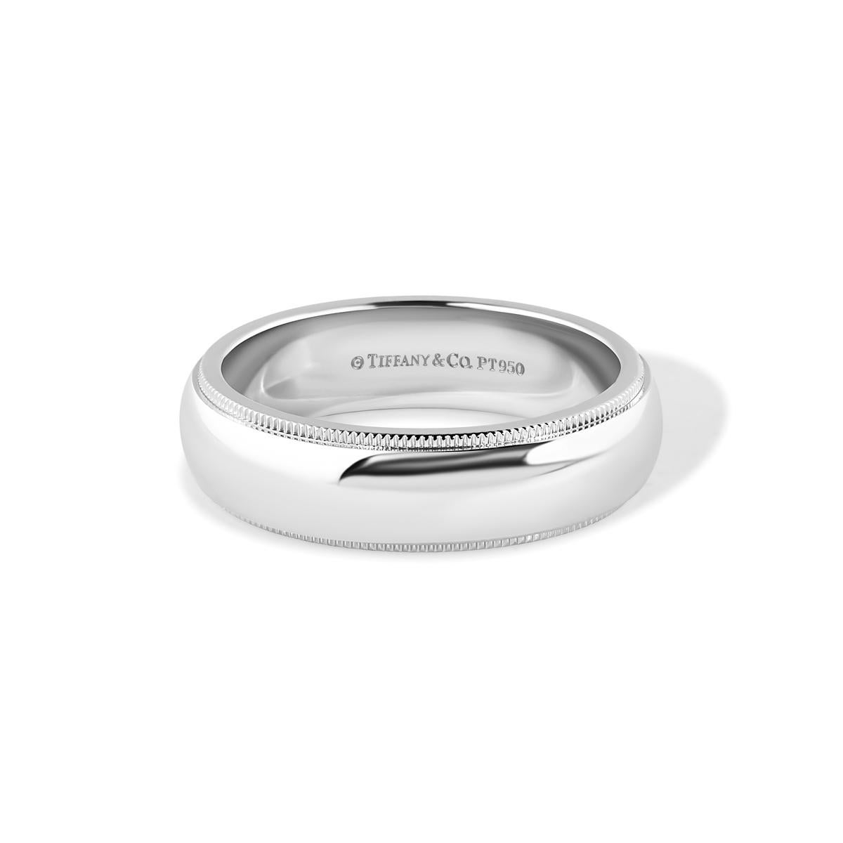 TIFFANY & Co. Zusammen Platin 6mm Milgrain Hochzeit Band Ring 9 im Zustand „Hervorragend“ im Angebot in Los Angeles, CA