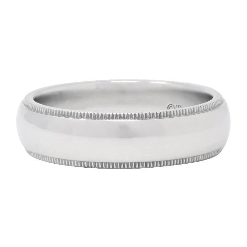 Women's or Men's TIFFANY & Co. Together Platinum 6mm Milgrain Wedding Band Ring 9 For Sale