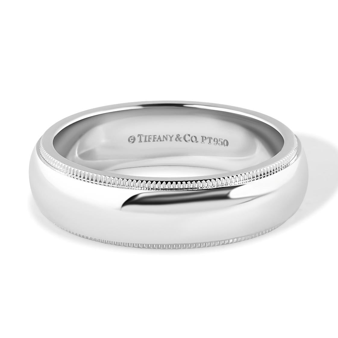 TIFFANY & Co. Zusammen Platin 6mm Milgrain Hochzeit Band Ring 9 im Angebot 2