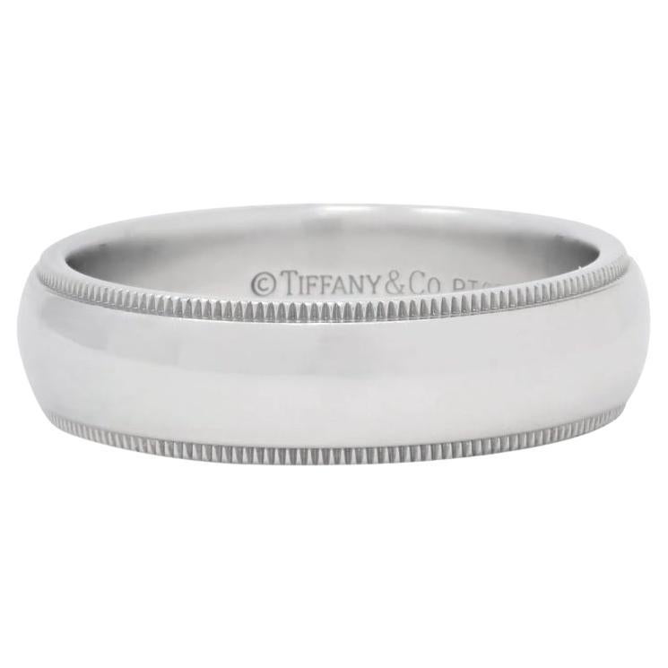 TIFFANY & Co. Zusammen Platin 6mm Milgrain Hochzeit Band Ring 9