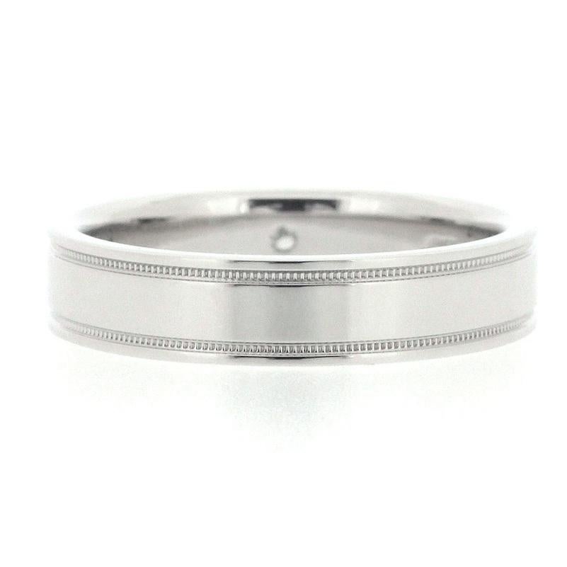 Tiffany & Co. Bague jonc à double grain en platine sertie d'un diamant taille 7,5 Unisexe en vente