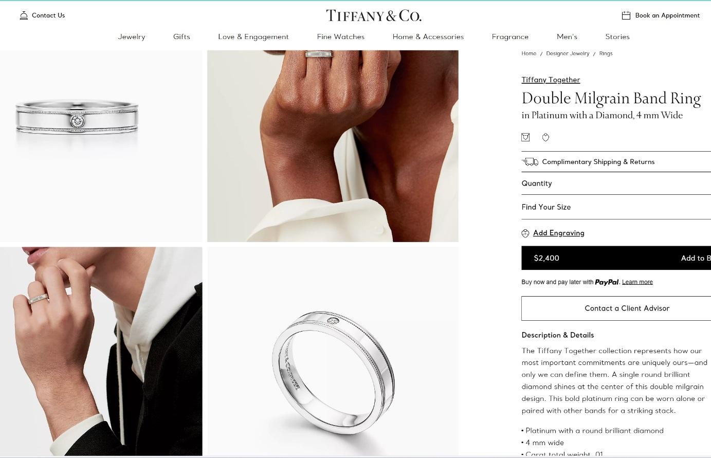 Tiffany & Co. Platin-Diamant-Doppel Milgrain-Ring 8 für Damen oder Herren im Angebot