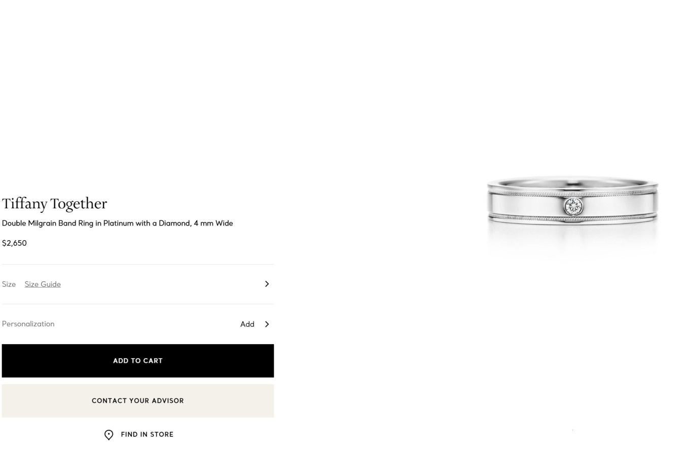 Women's or Men's Tiffany & Co. Together Platinum Diamond Double Milgrain Band Ring 8