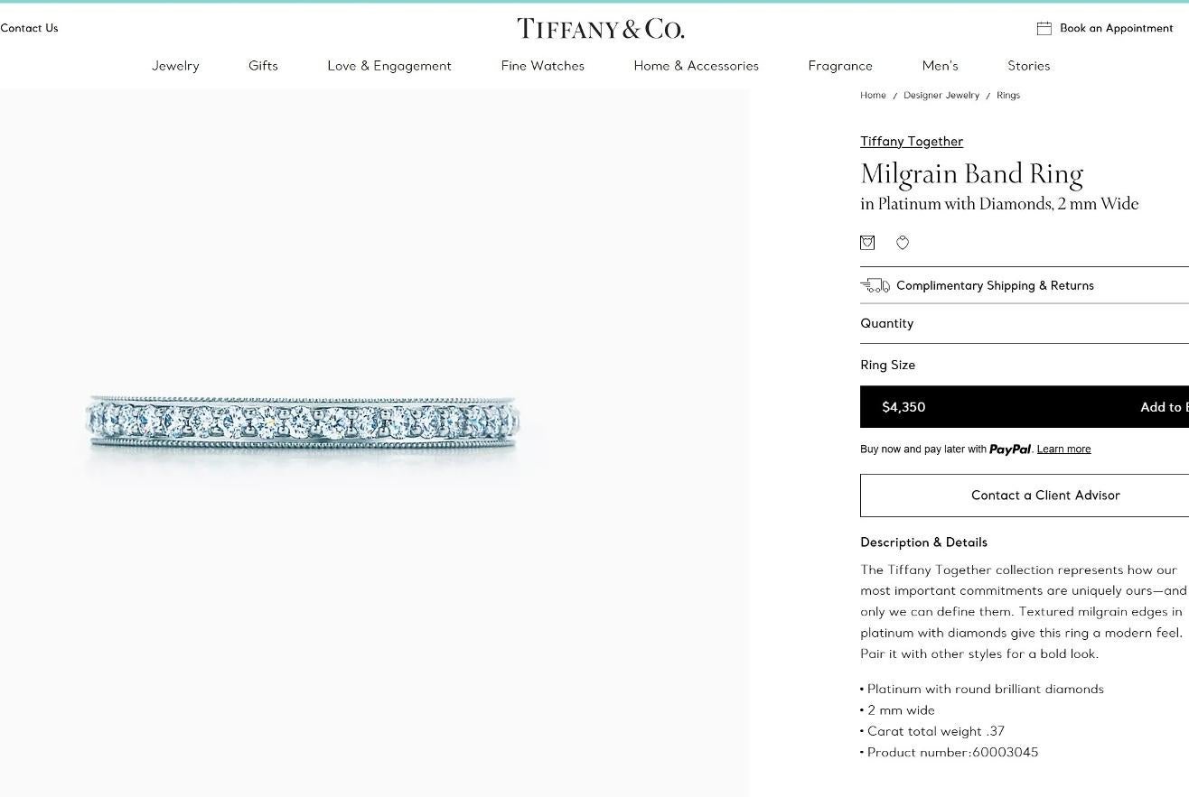 TIFFANY & Co. Ensemble Platine Diamond Legacy 2mm Milgrain Band Ring 5 en vente 1