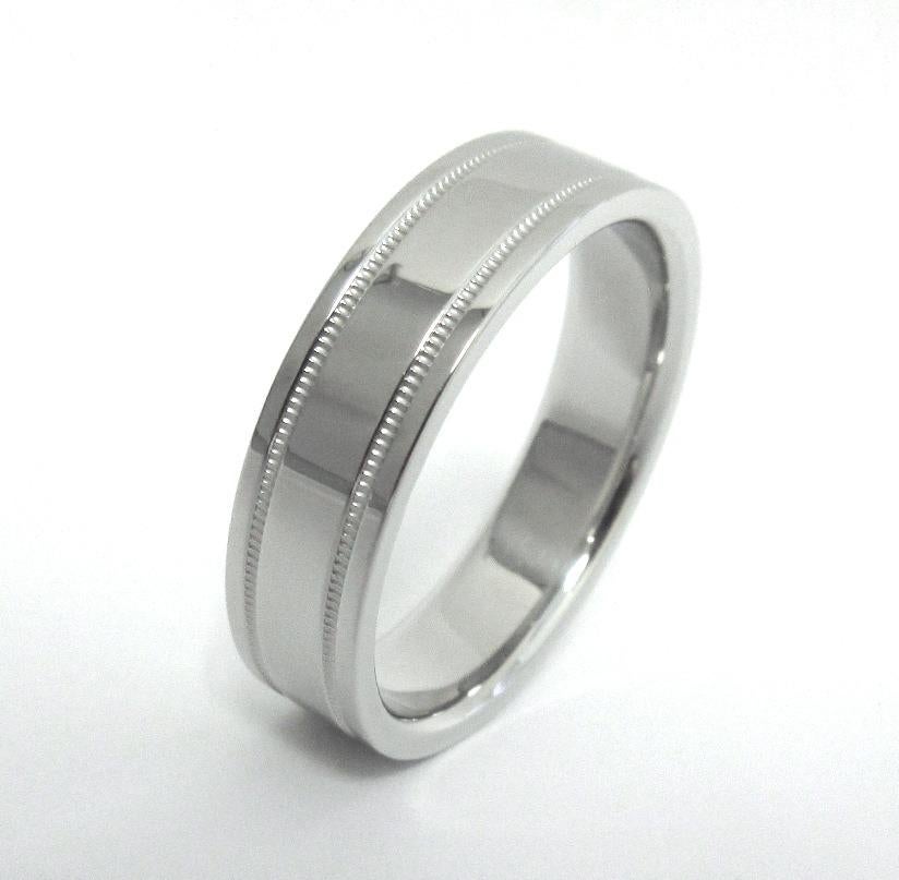 TIFFANY & Co. Together Platinum Double Milgrain Wedding Band Ring 10.5 In Excellent Condition For Sale In Los Angeles, CA