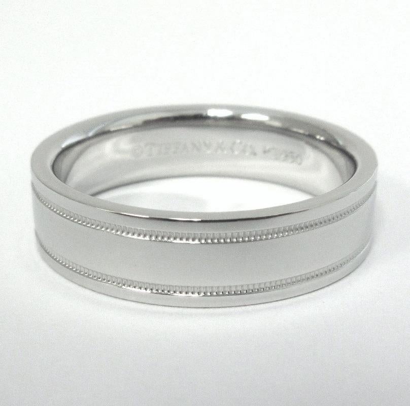 TIFFANY & Co. Together Platinum Double Milgrain Wedding Band Ring 10.5 For Sale 1