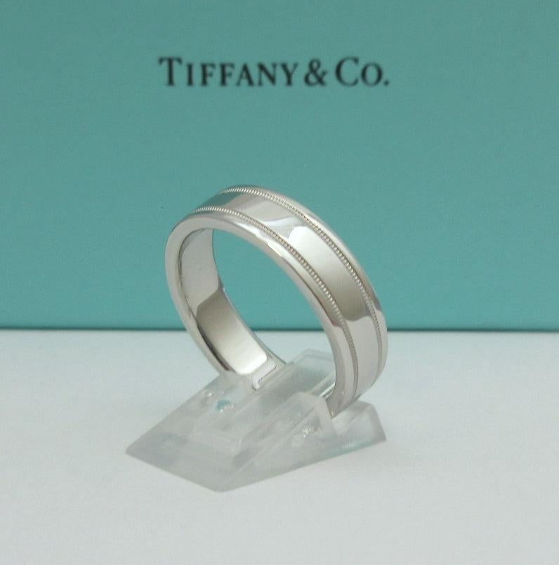Men's TIFFANY & Co. Together Platinum Double Milgrain Wedding Band Ring 11 For Sale