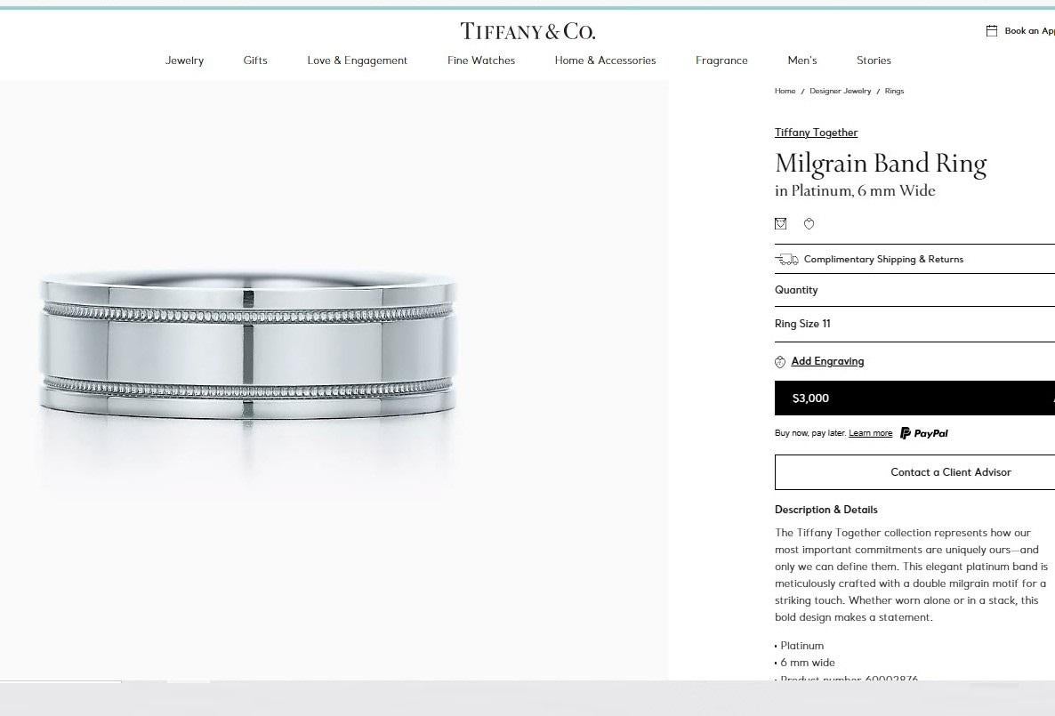 TIFFANY & Co. Together Platinum Double Milgrain Wedding Band Ring 11 For Sale 3