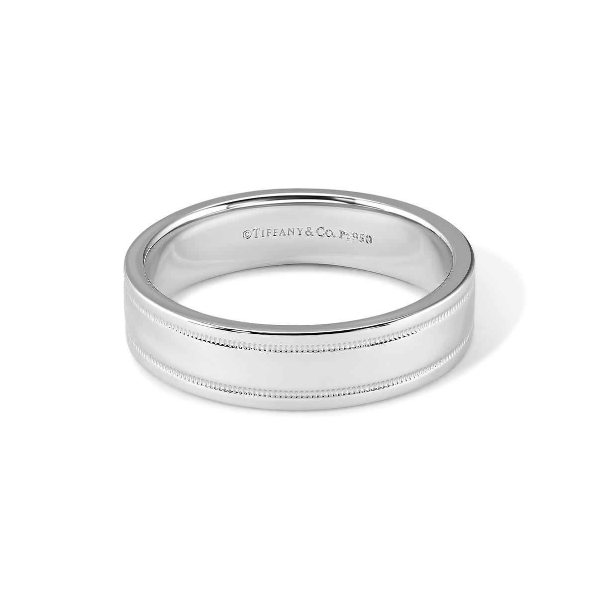 TIFFANY & Co. Together Platinum Double Milgrain Wedding Band Ring 12 Men's In New Condition For Sale In Los Angeles, CA