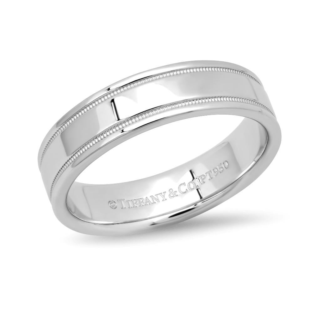 TIFFANY & Co. Zusammen Platin 6mm Double Milgrain Hochzeit Band Ring 12 Herren

 Metall: Platin 
 Größe: 12 
 Breite des Bandes: 6mm
 Gewicht: 15,10 Gramm
 Punze: ©TIFFANY&CO. Pt950
 Zustand: Neu, kommt mit Tiffany-Box
 Tiffany-Preis: