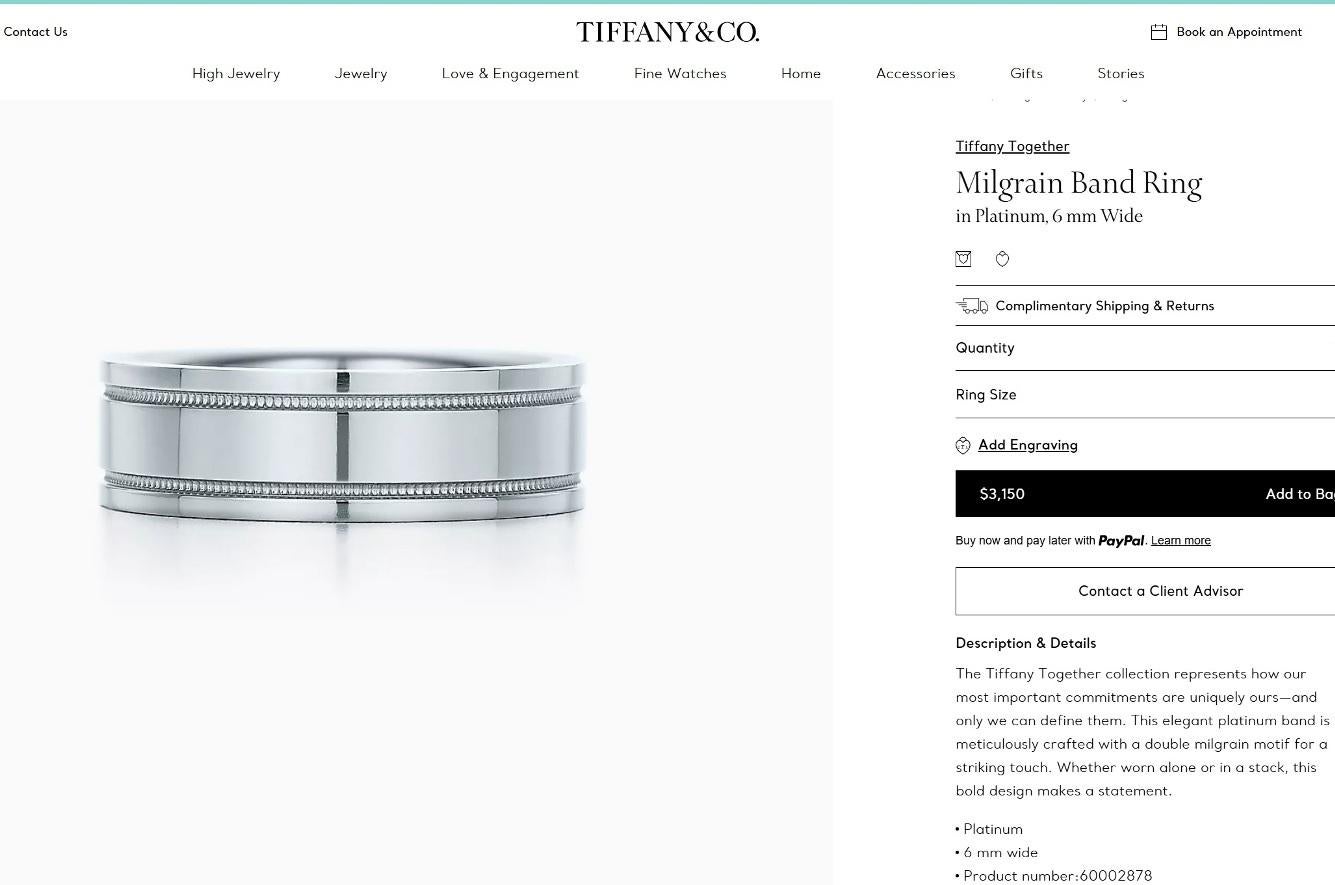TIFFANY & Co. Together Platin Double Milgrain Ehering 12 Herren im Angebot 4