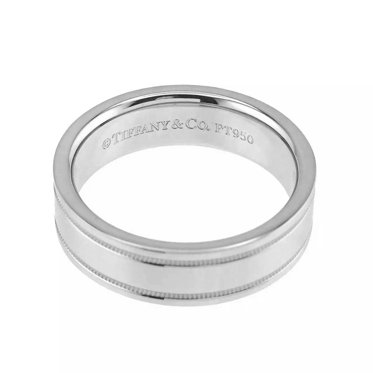 TIFFANY & Co. Together Platinum Double Milgrain Wedding Band Ring 8 In Excellent Condition For Sale In Los Angeles, CA