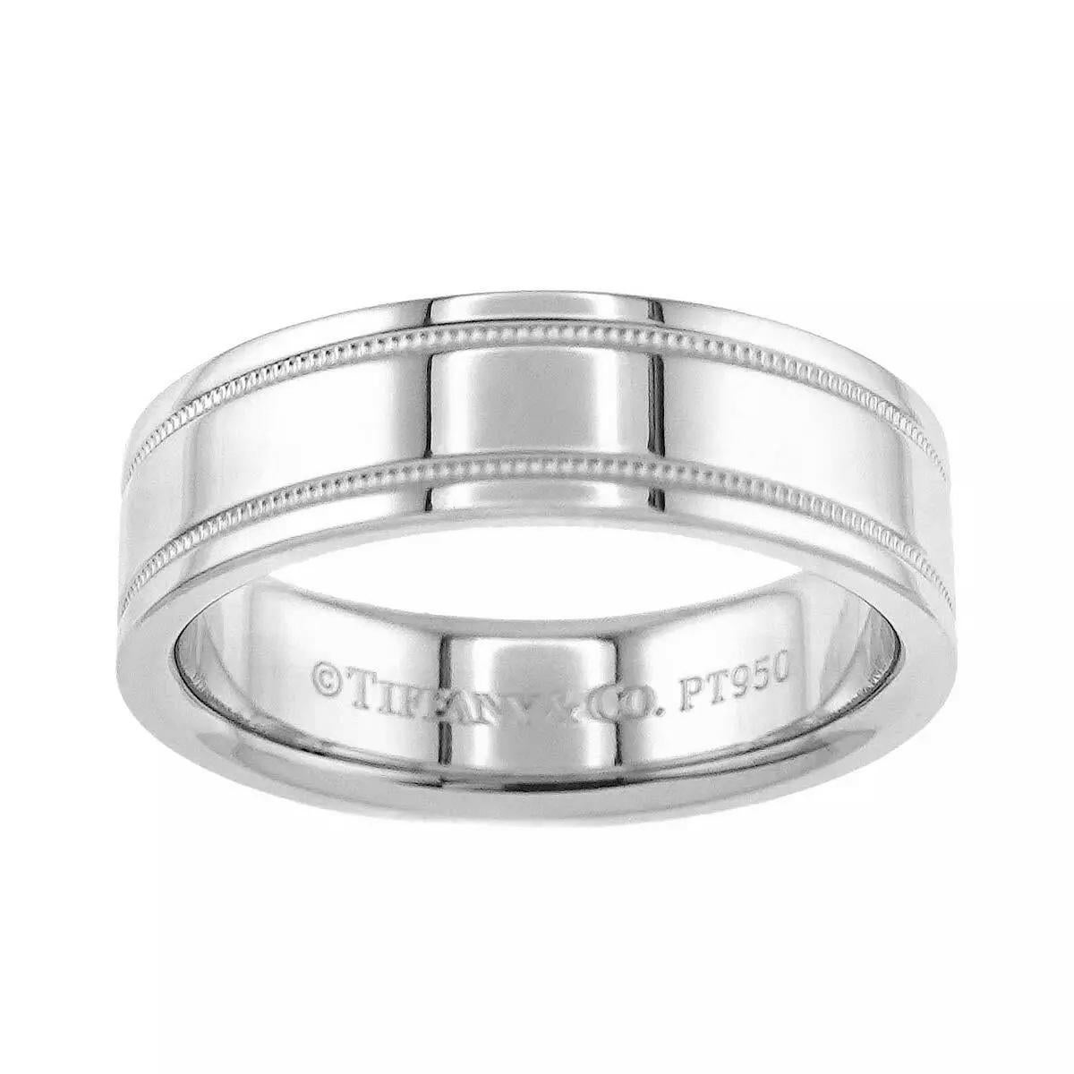 Women's or Men's TIFFANY & Co. Together Platinum Double Milgrain Wedding Band Ring 8 For Sale
