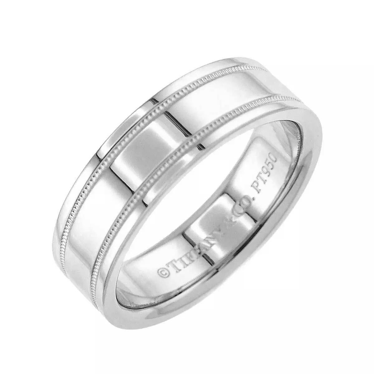 TIFFANY & Co. Together Platinum Double Milgrain Wedding Band Ring 8 For Sale 1
