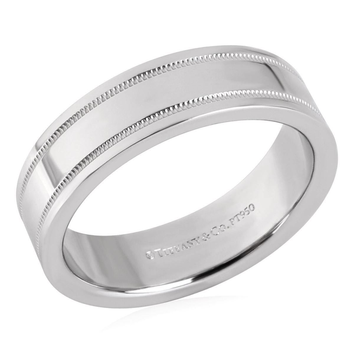 TIFFANY & Co. Together Platinum 6mm Double Milgrain Wedding Band Ring 9

 Metal: Platinum 
 Size: 9 
 Band Width: 6mm
 Weight: 13.90 grams
 Hallmark: ©TIFFANY&CO. PT950 
 Condition: Excellent condition, like new, comes with Tiffany box 
 Tiffany