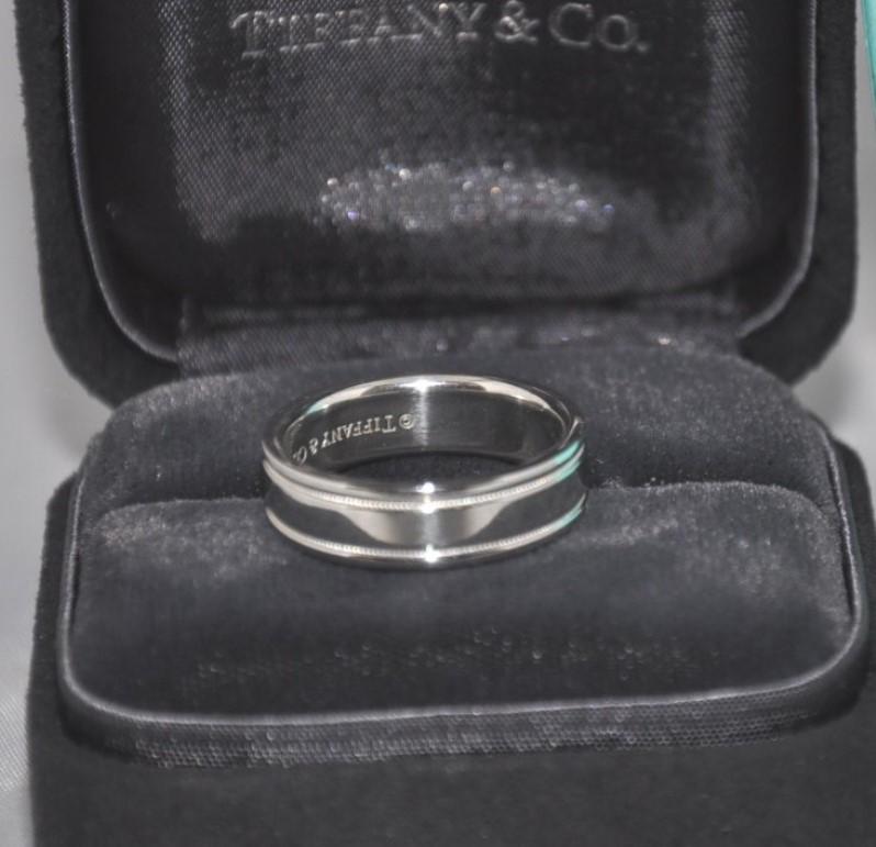 Women's or Men's TIFFANY & Co. Together Platinum Double Milgrain Wedding Band Ring 9 For Sale